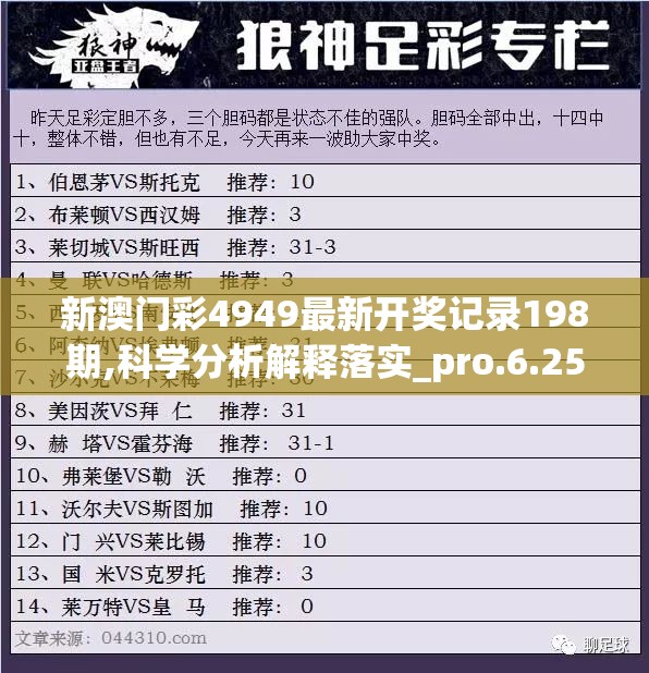 新澳门彩4949最新开奖记录198期,科学分析解释落实_pro.6.259